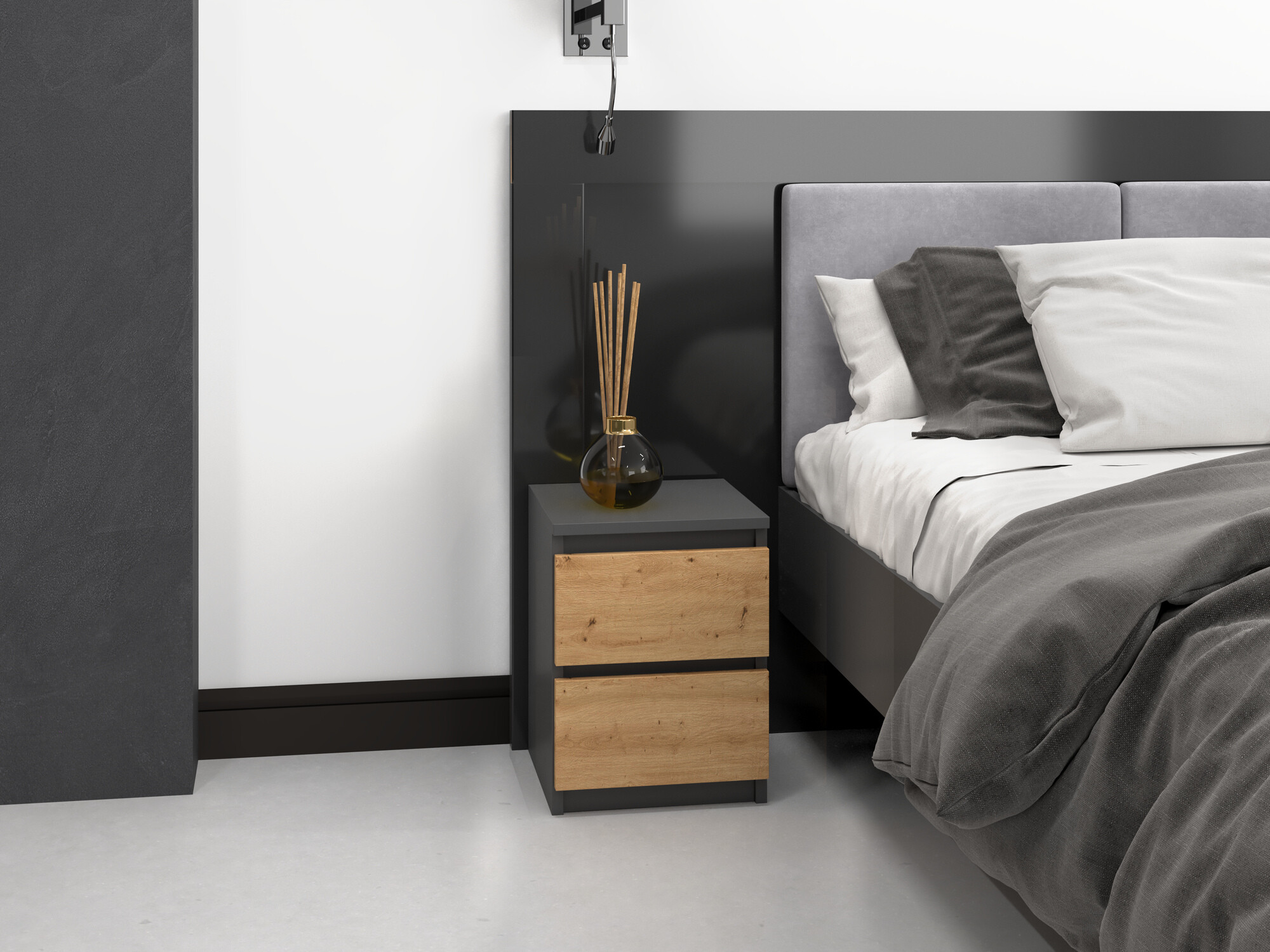 Noćni ormarić Elbvelu 107 (Antracit + Artisan hrast)