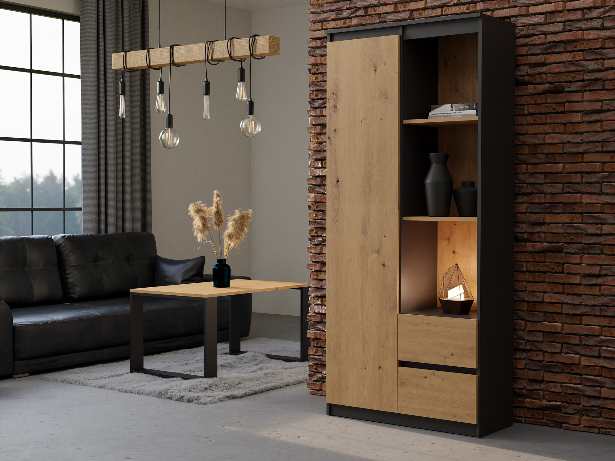 Polica Mandeville 182 (Antracit + Artisan hrast)