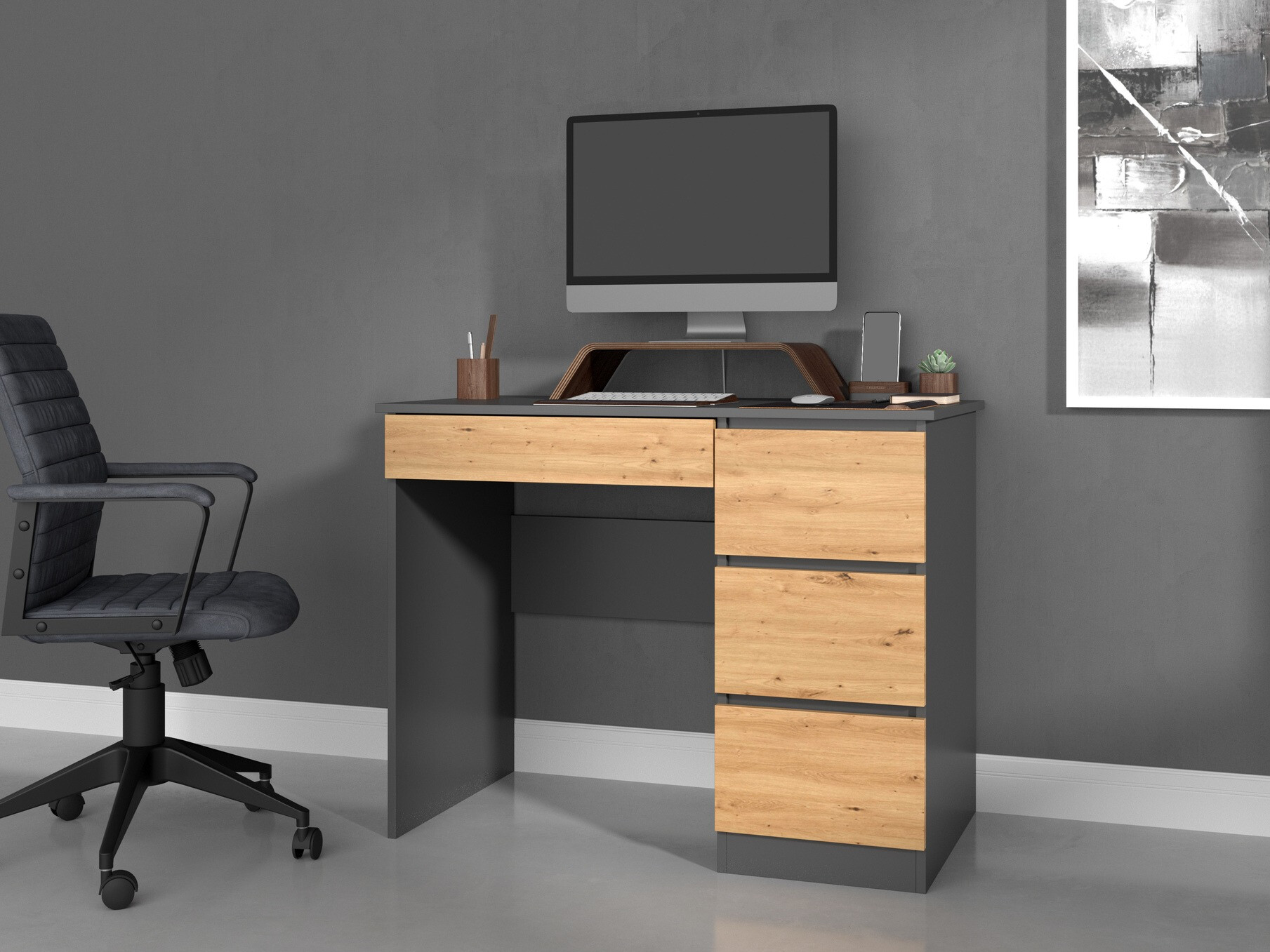 Kancelarijski sto Elbvelu 108 (Antracit + Artisan hrast)