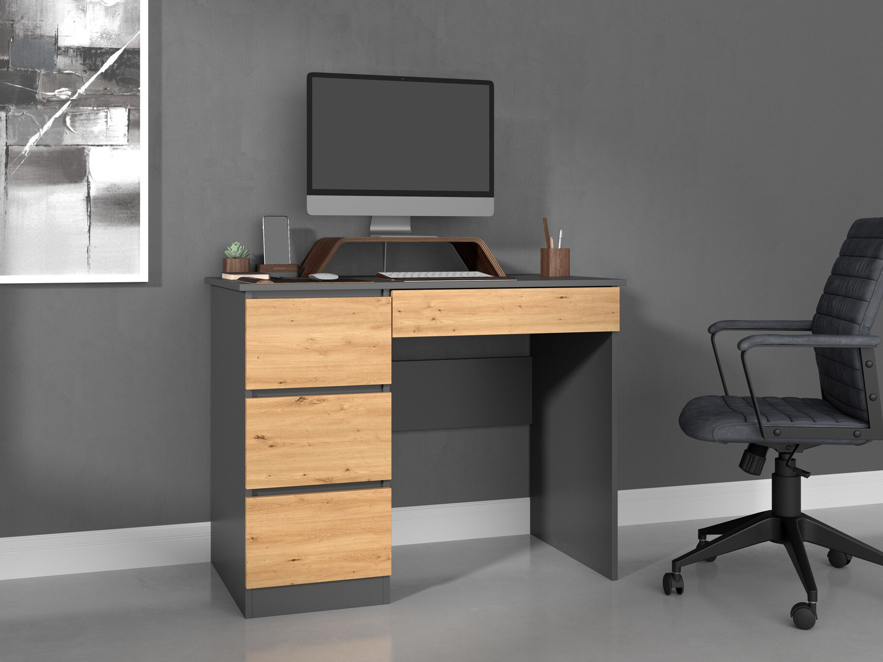 Kancelarijski sto Elbvelu 108 (Antricit (ugalj) + Zanatski hrast)