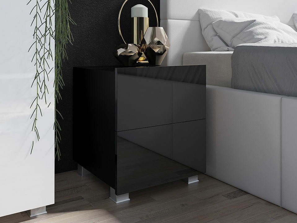 Noćni ormarić Tivdalu 127 (Crno + Crna visoki sjaj)