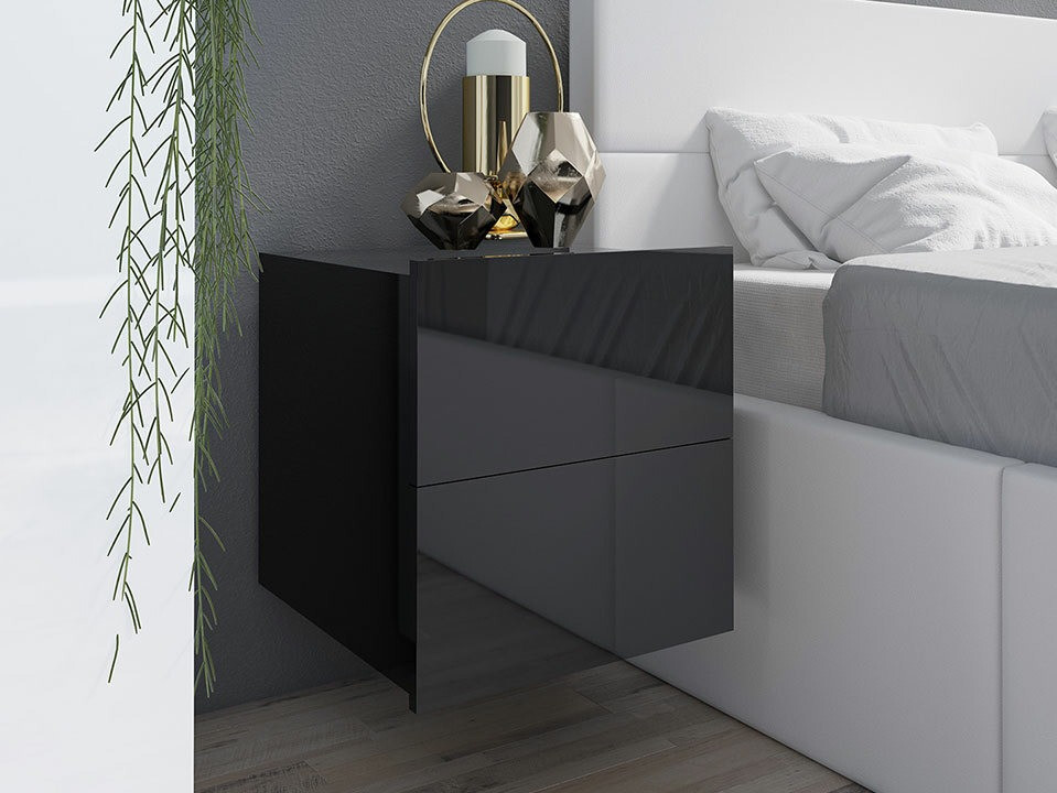 Noćni ormarić Tivdalu 127 (Crno + Crna visoki sjaj)