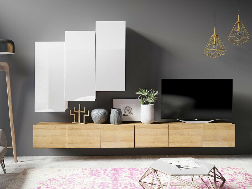 Set za dnevnu sobu Tivdalu 131 (Zlatni hrast + Belo)