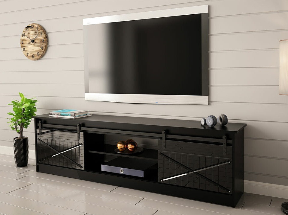 TV komoda Charlotte 156 (Crno + Sjajno crna)
