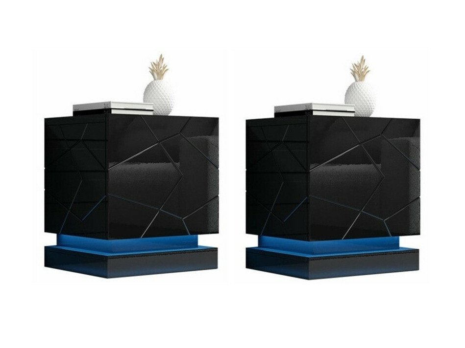 Set noćnih ormarića Charlotte 187 (Crno + Crna visoki sjaj)