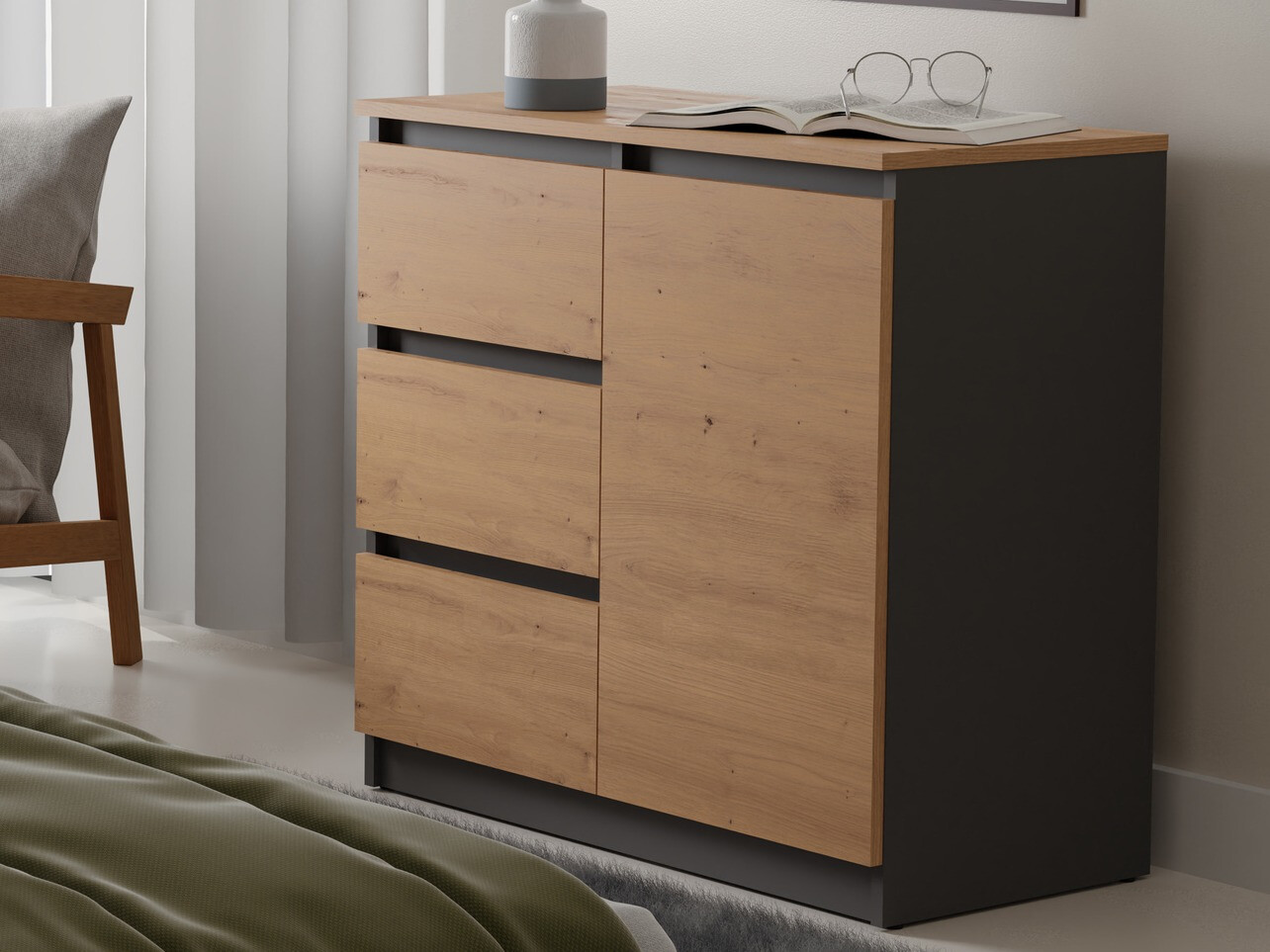 Komoda Elbvelu 110 (Zanatski hrast + Antricit (ugalj))