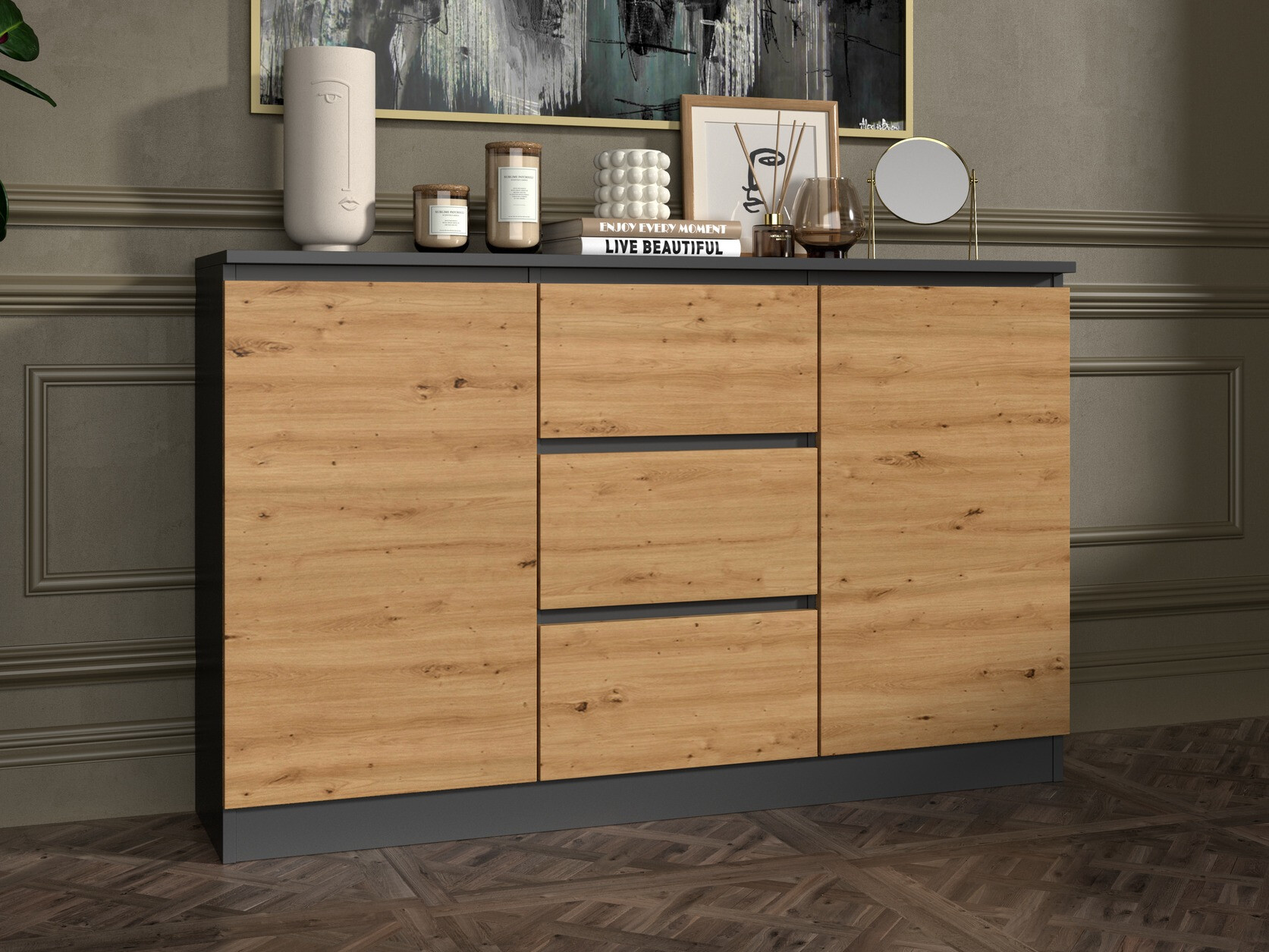 Komoda Elbvelu 112 (Antracit + Artisan hrast)