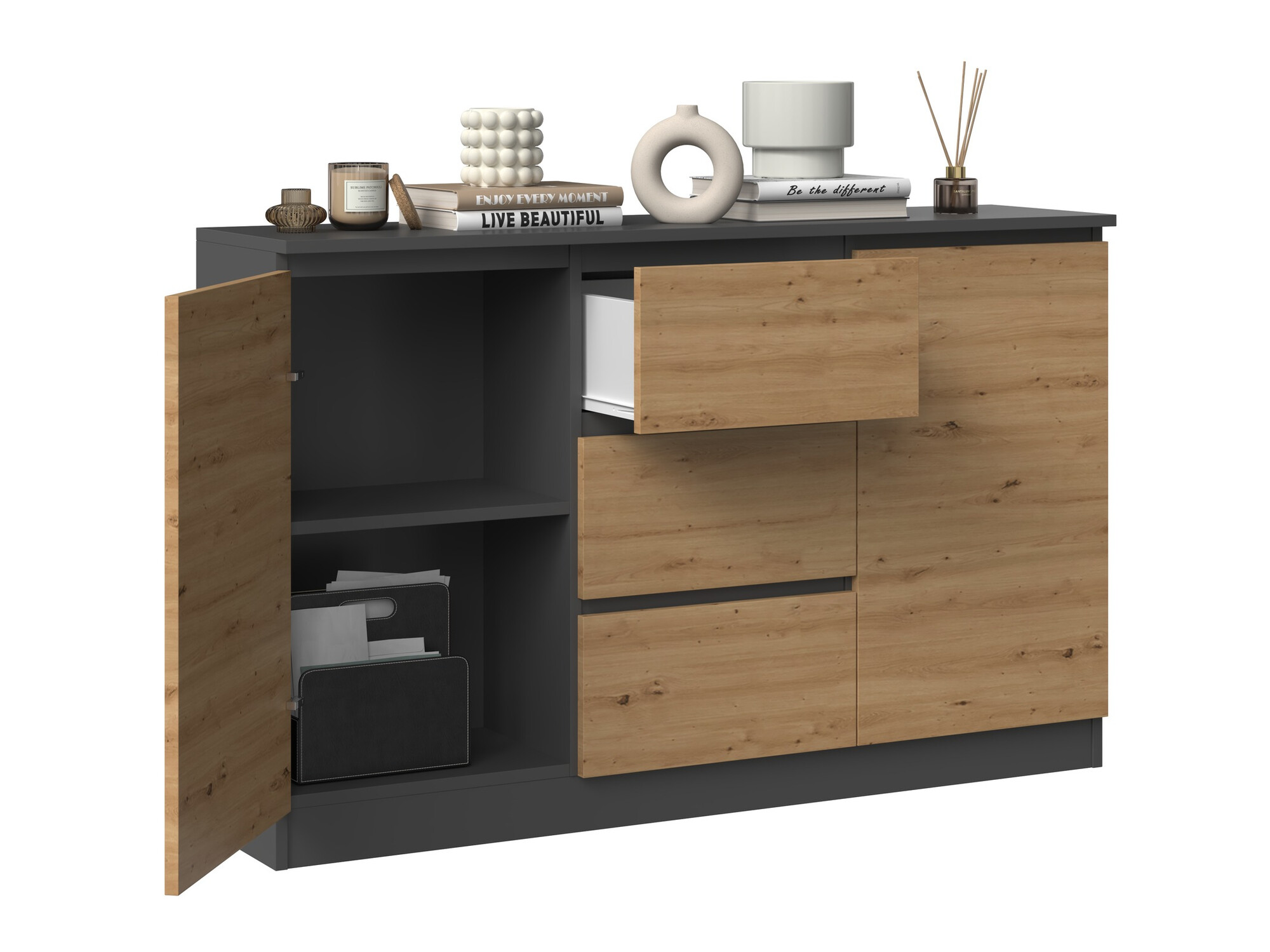 Komoda Elbvelu 112 (Antracit + Artisan hrast)