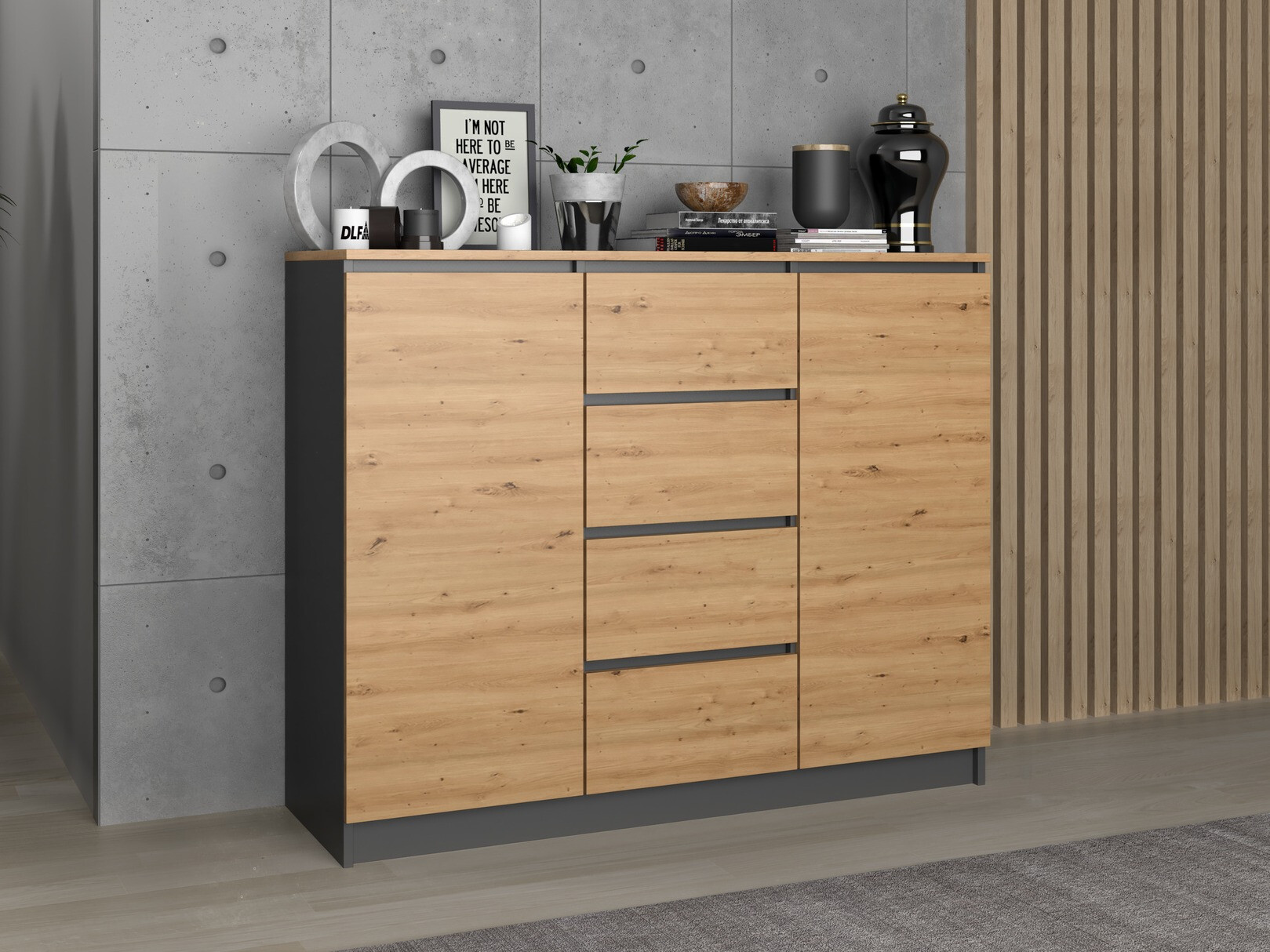 Komoda Elbvelu 113 (Zanatski hrast + Antricit (ugalj))