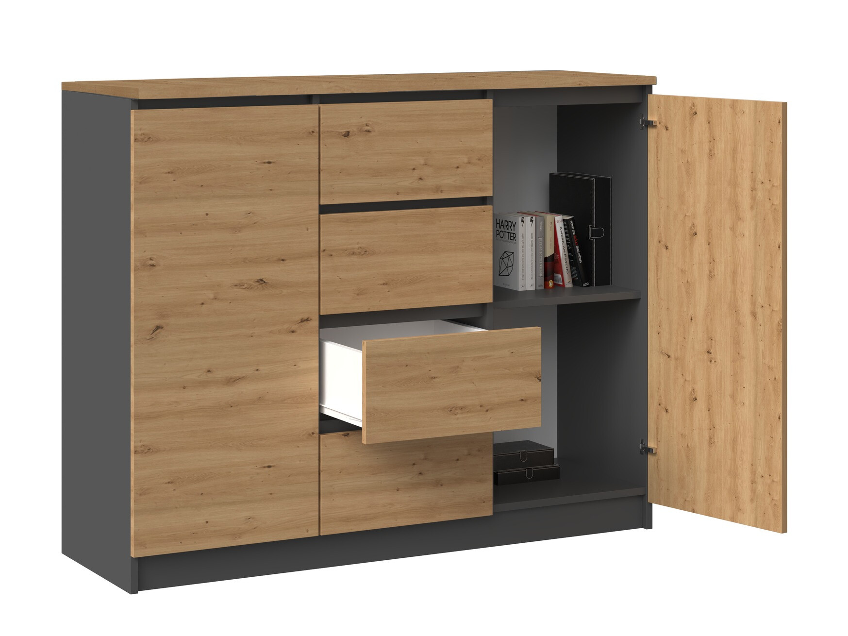 Komoda Elbvelu 113 (Zanatski hrast + Antricit (ugalj))