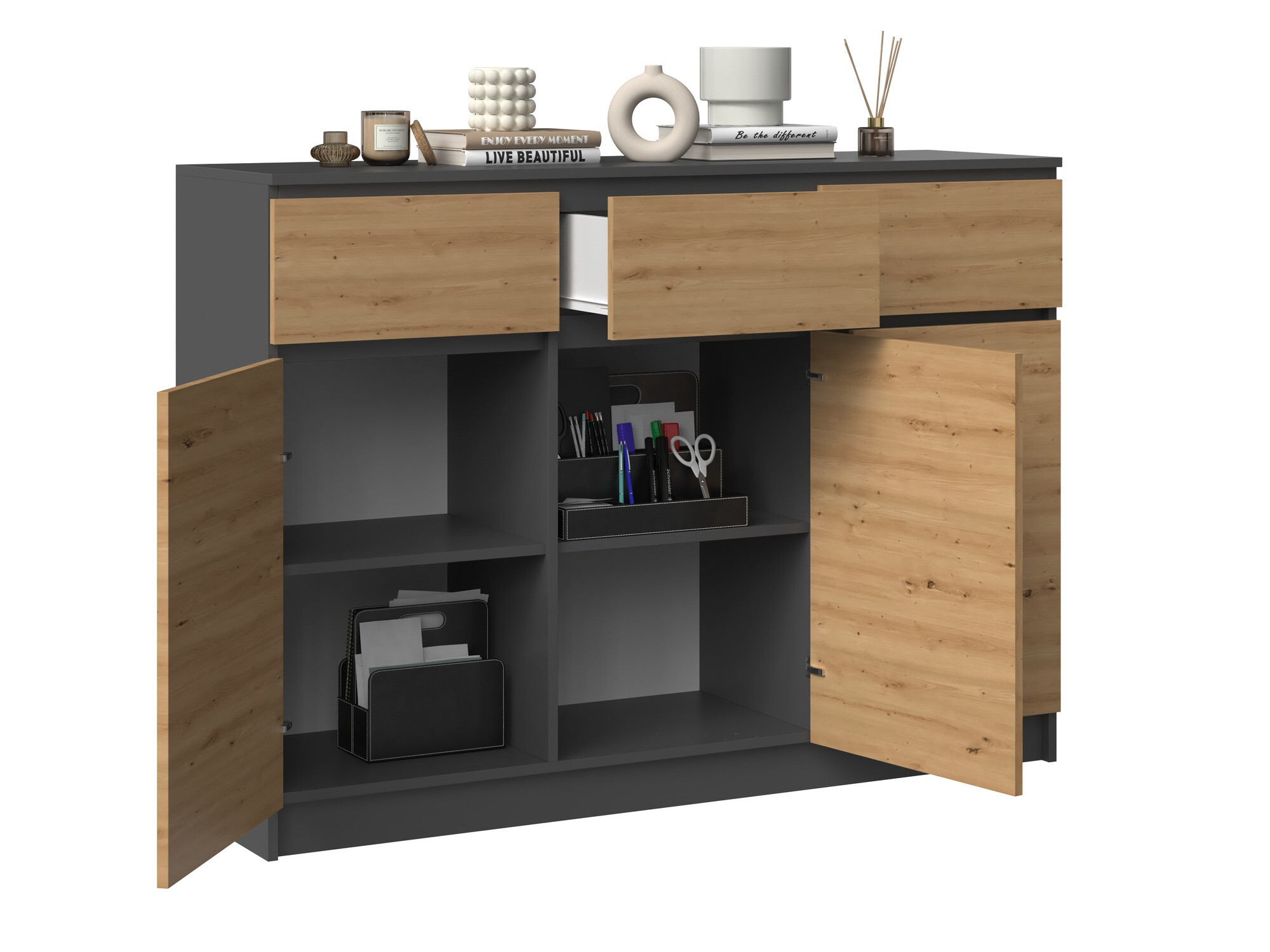 Komoda Elbvelu 115 (Antracit + Artisan hrast)