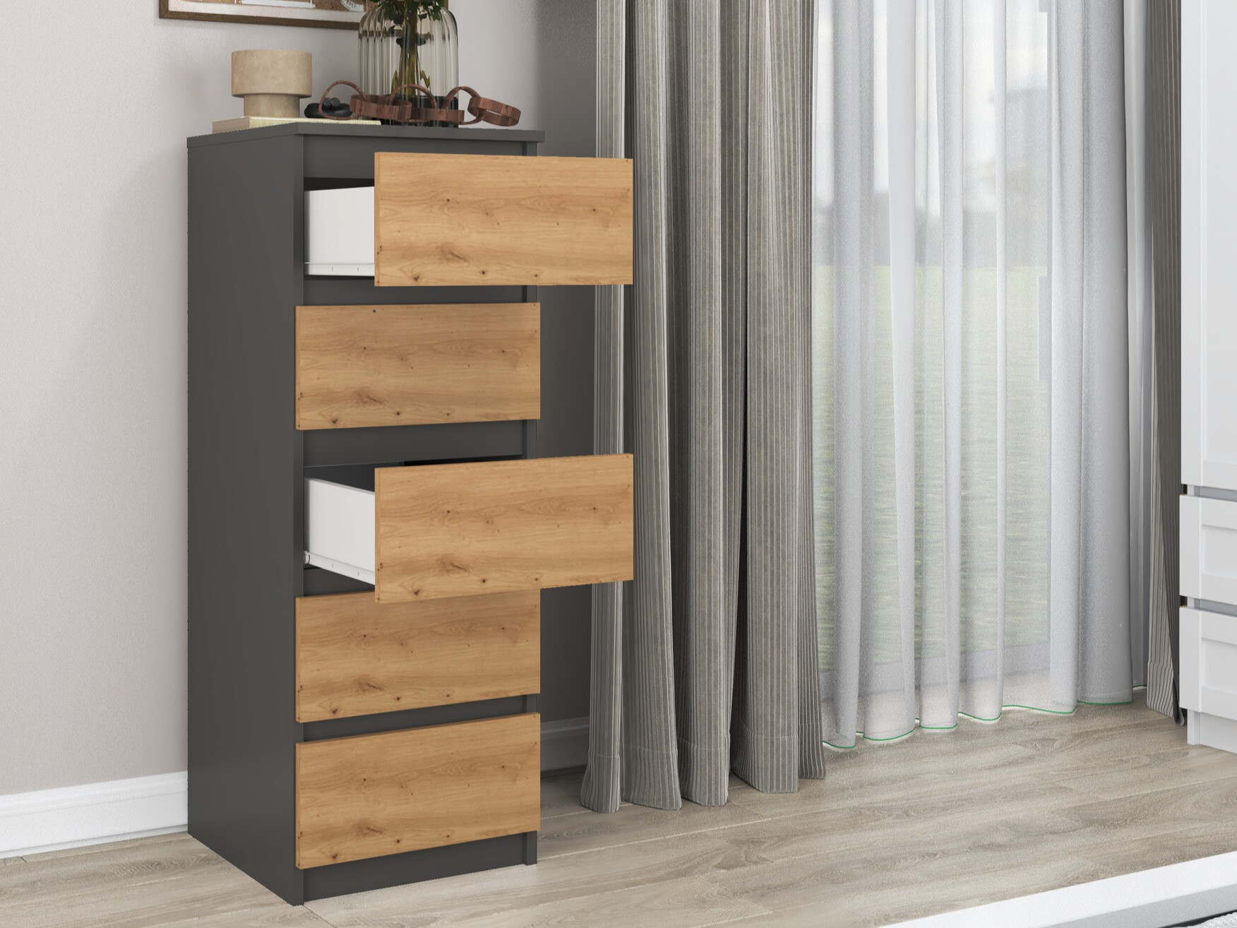 Komoda Elbvelu 121 (Antracit + Artisan hrast)