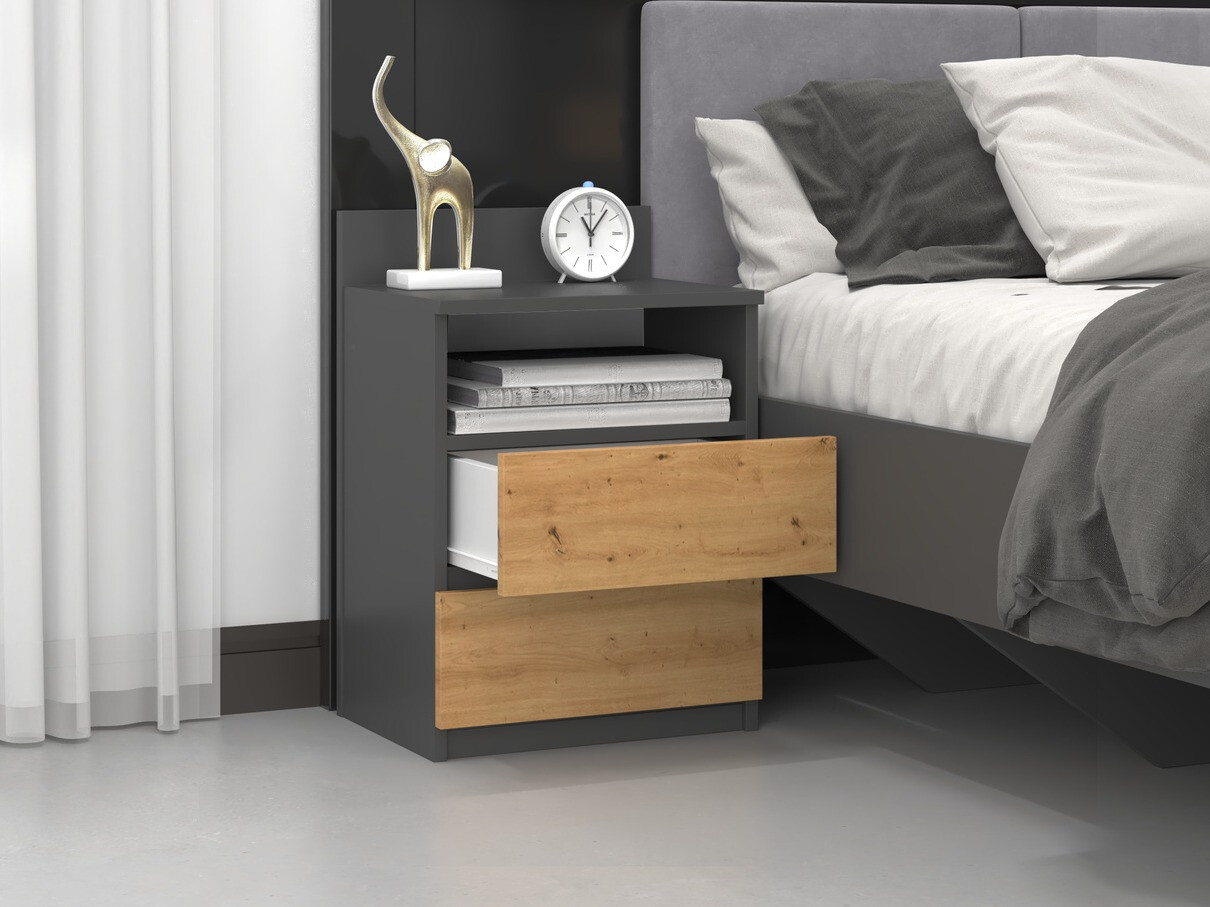 Noćni ormarić Elbvelu 119 (Antricit (ugalj) + Zanatski hrast)