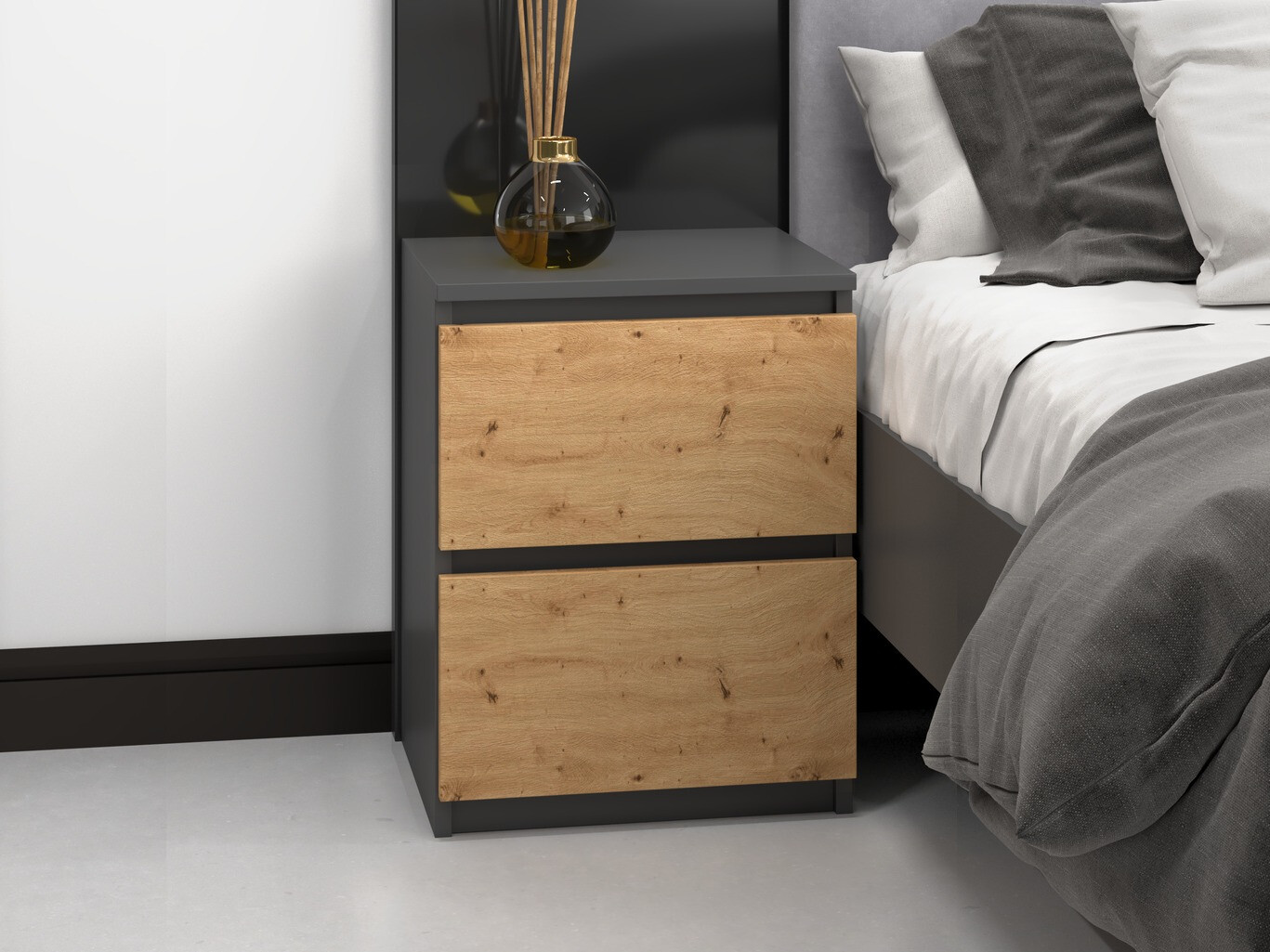 Noćni ormarić Elbvelu 120 (Antricit (ugalj) + Zanatski hrast)