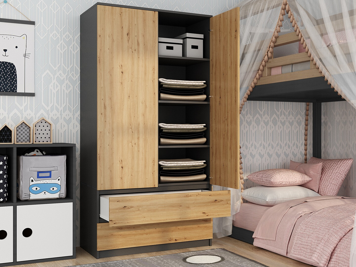 Ormar Elbvelu 116 (Antracit + Artisan hrast)