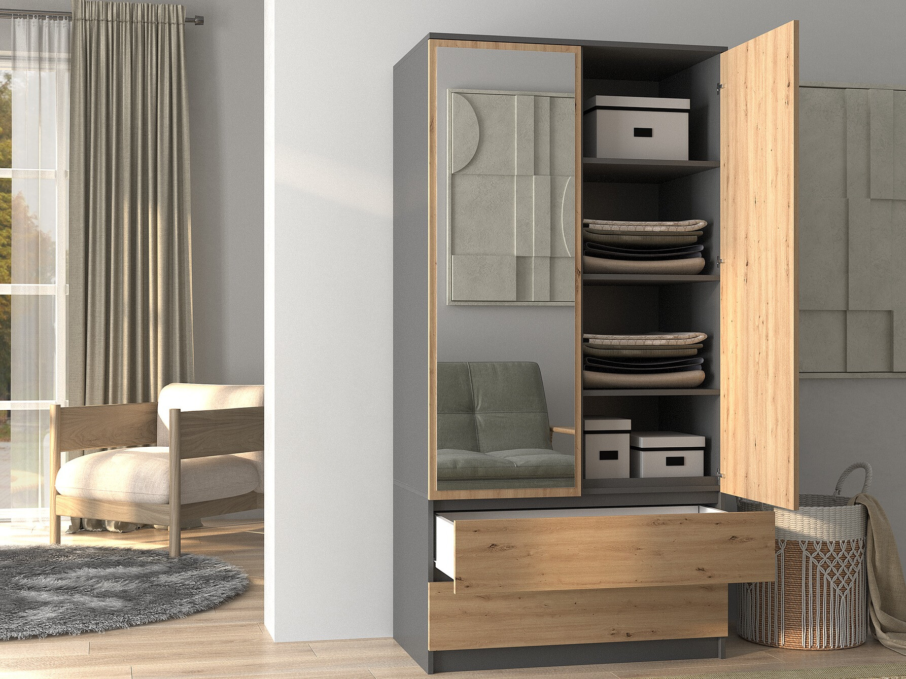 Ormar Elbvelu 116 (Antracit + Artisan hrast)