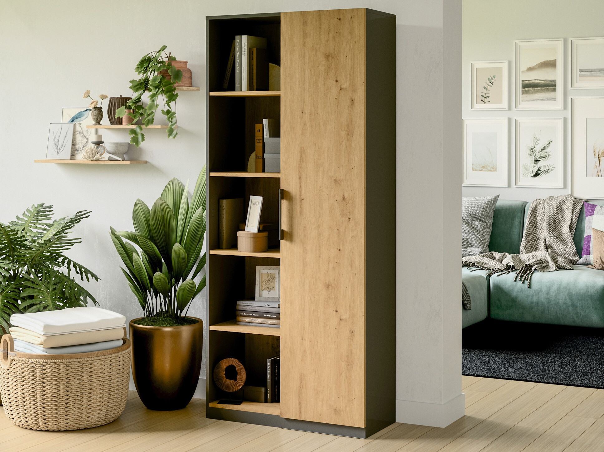 Polica Elbvelu 122 (Antracit + Artisan hrast)