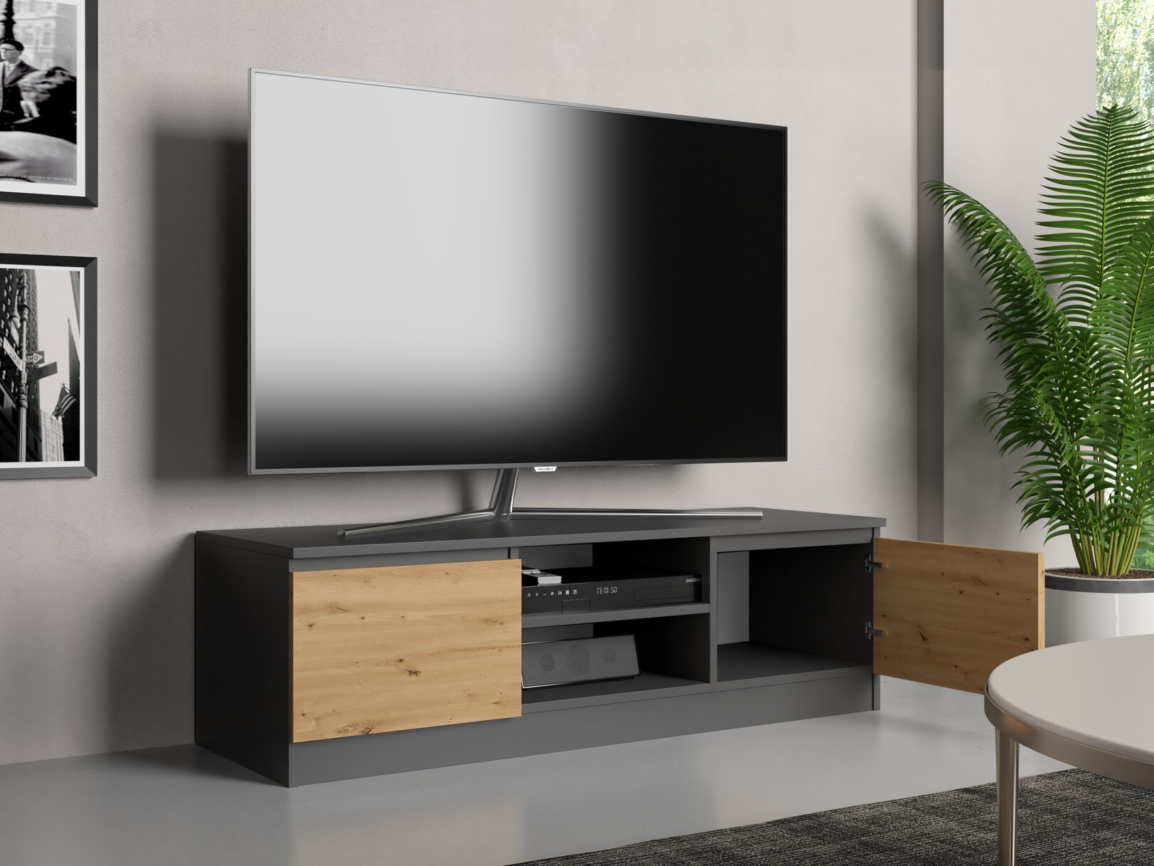 TV komoda Elbvelu 123 (Antracit + Artisan hrast)