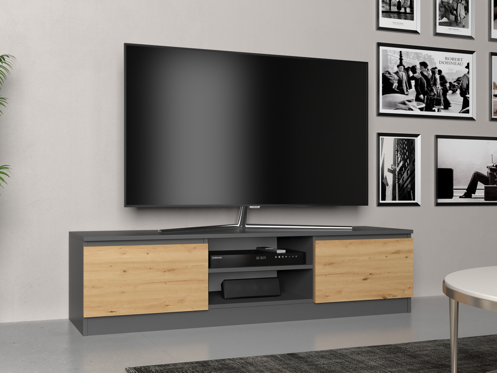 TV komoda Elbvelu 125 (Antracit + Artisan hrast)