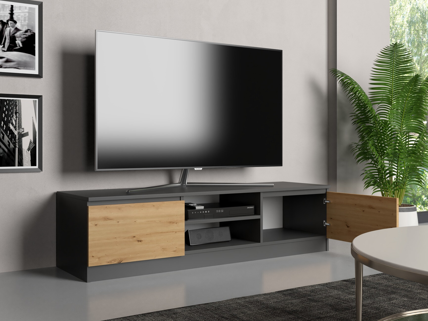 TV komoda Elbvelu 125 (Antracit + Artisan hrast)