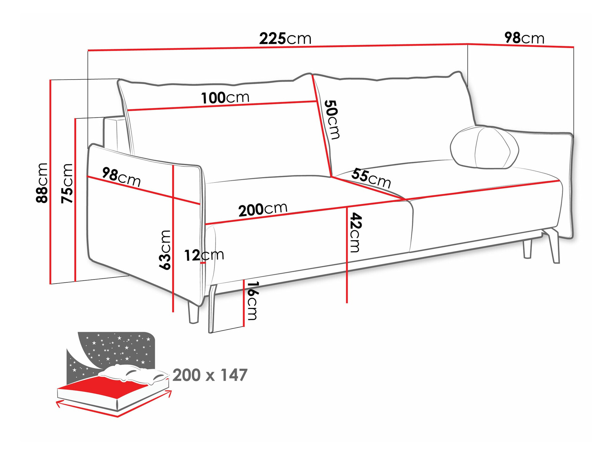 Sofa na razvlačenje Columbus 216 (Velo 633)