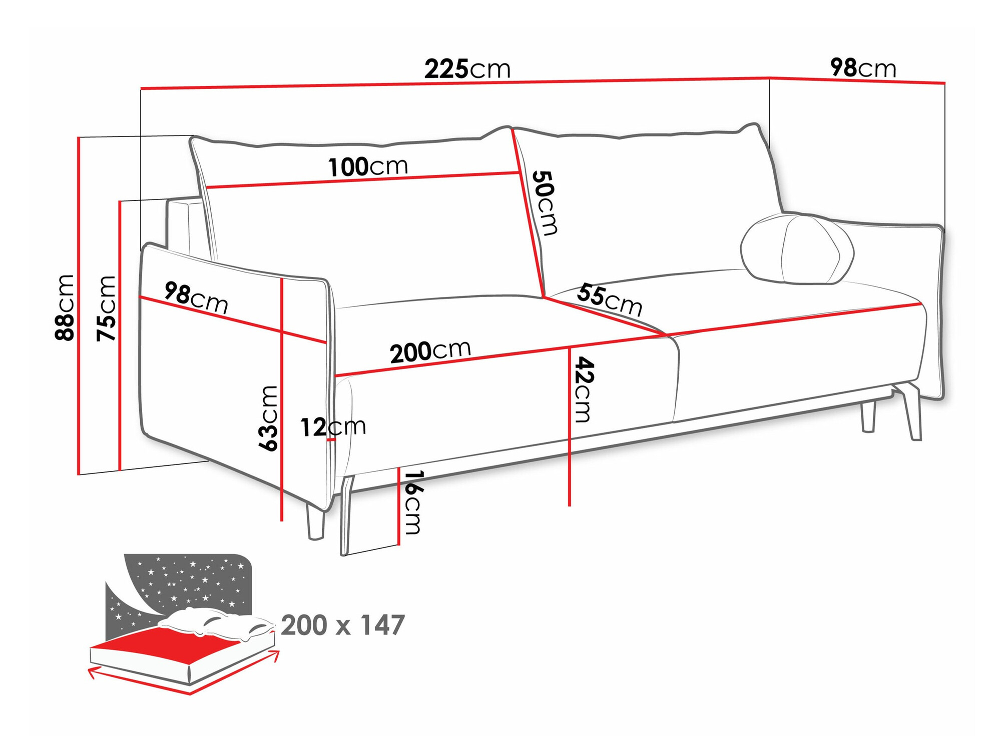 Sofa na razvlačenje Columbus 216 (Velo 635)