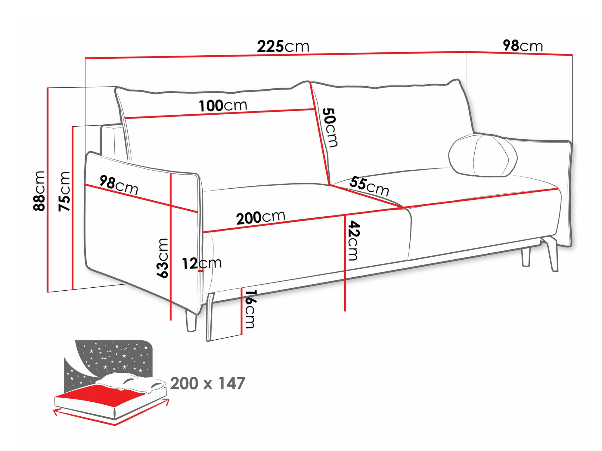 Sofa na razvlačenje Columbus 216 (Velo 636)