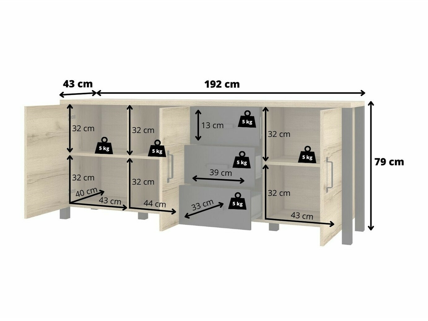 Komoda Tornua 106 (Tamna smrča + Mat crna)