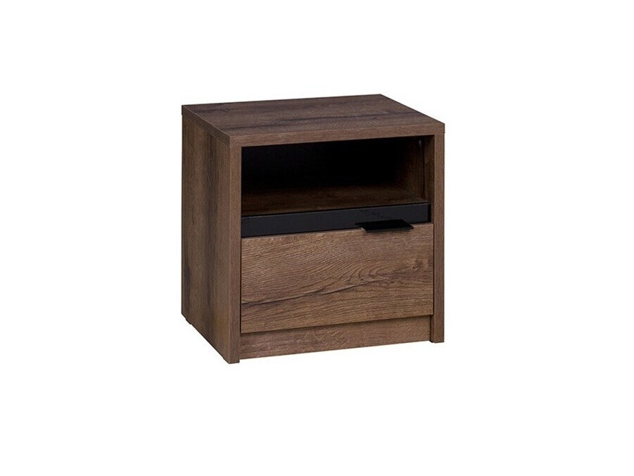 Noćni ormarić Fivelbo 108 (Manastirski hrast + Crna visoki sjaj)