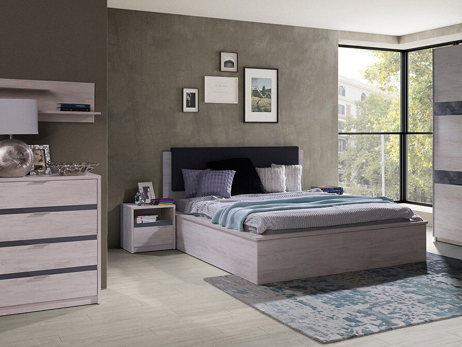 Noćni ormarić Fivelbo 108 (Manastirski hrast + Crna visoki sjaj)