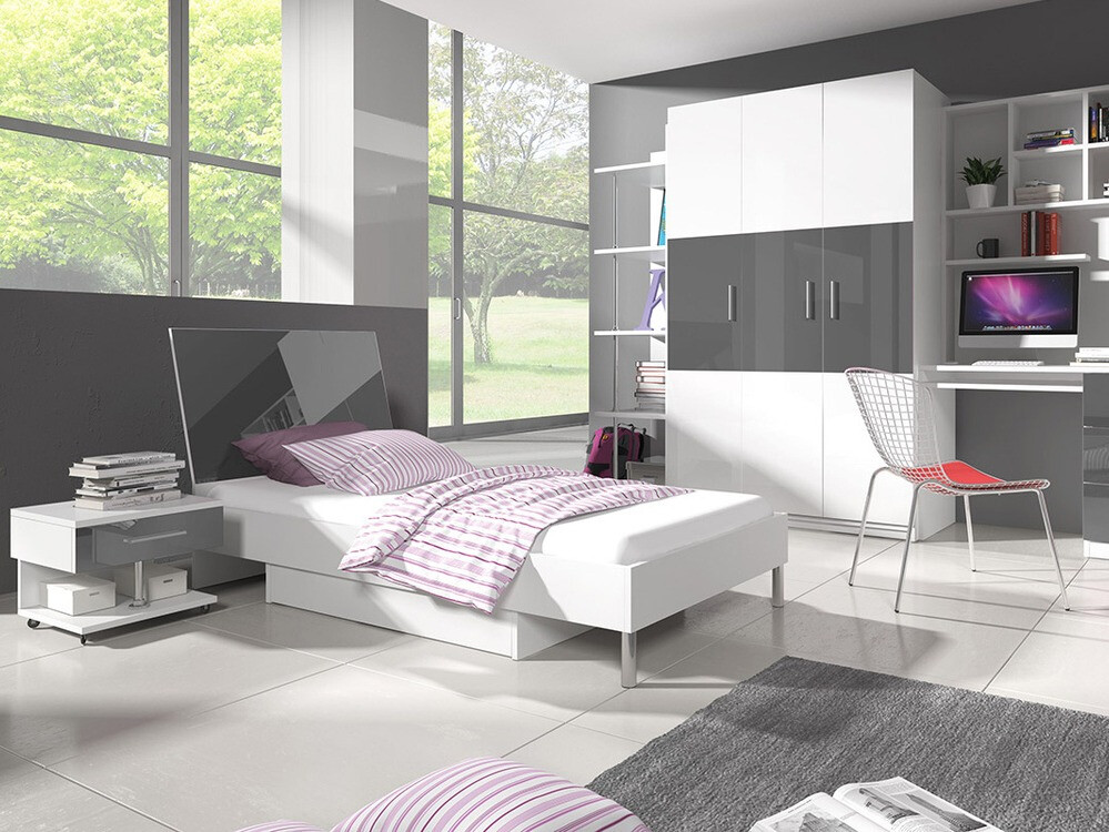 Noćni ormarić Salmere 103 (Belo + Sjaj siva)