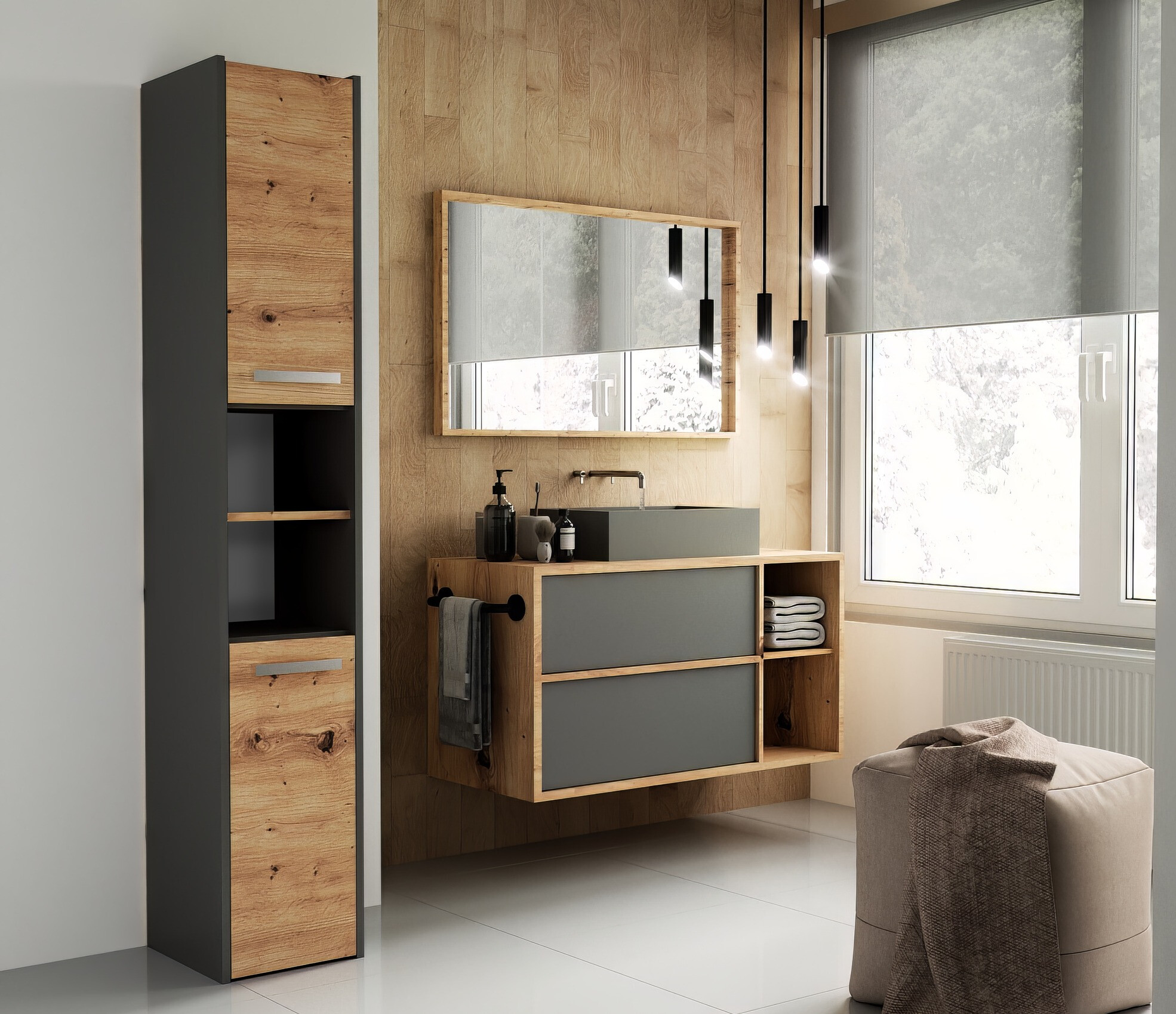 Ormarić za kupatilo Mandeville 248 (Antricit (ugalj) + Zanatski hrast)