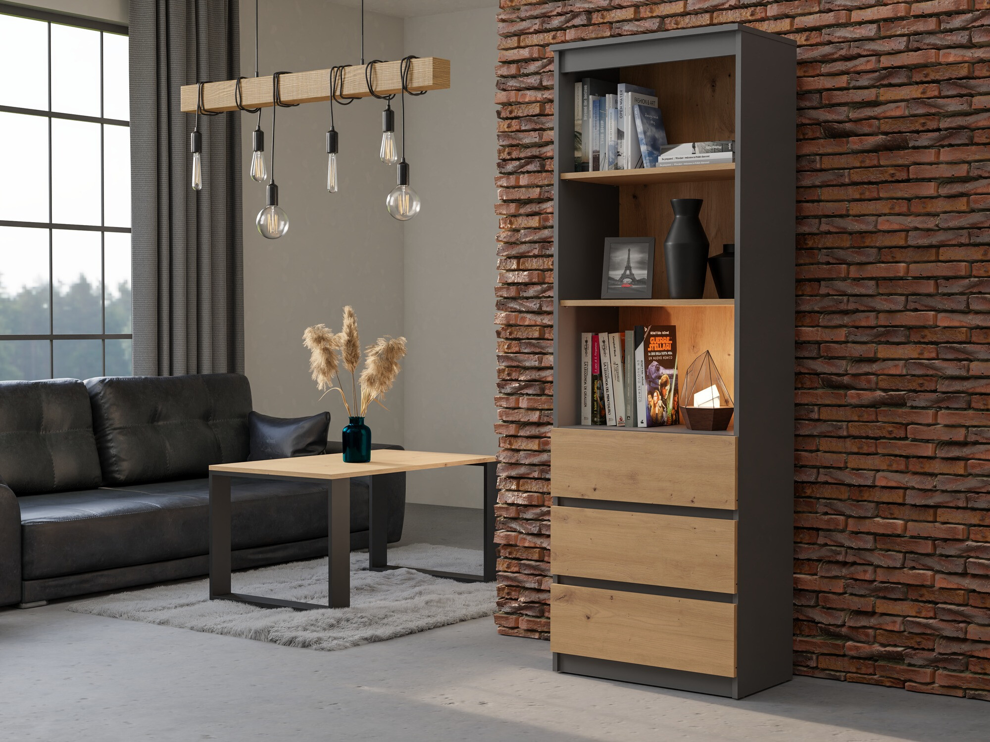 Polica Mandeville 246 (Antracit + Artisan hrast)