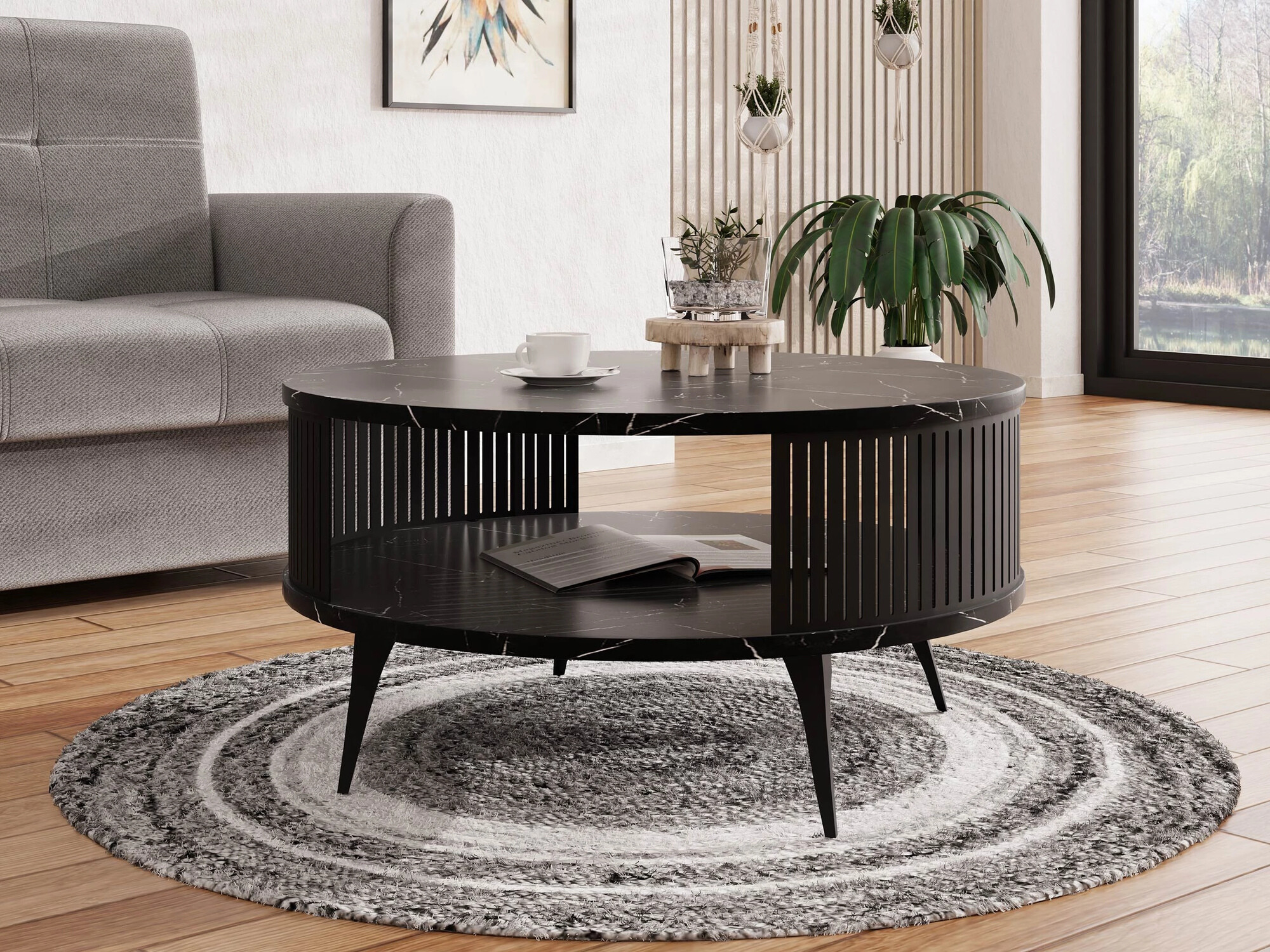 Stočić za kafu Sordore 100 (Crno + Crni mermer)