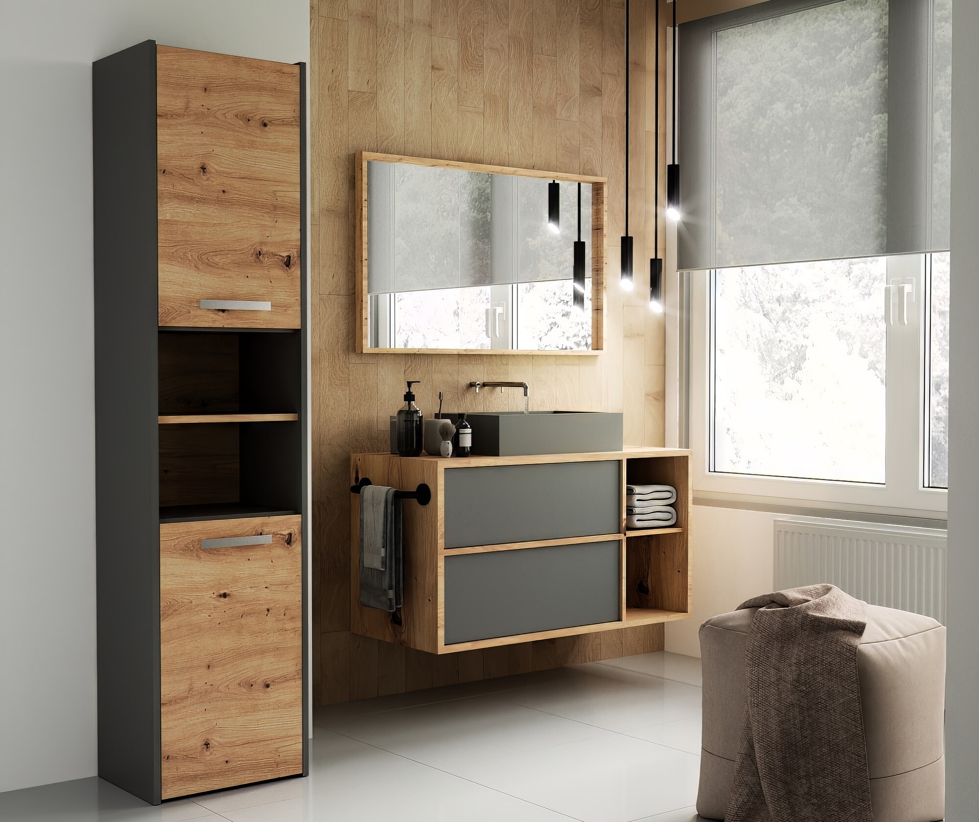 Samostojeći kupatilski ormarić Mandeville 250 (Antracit + Artisan hrast)