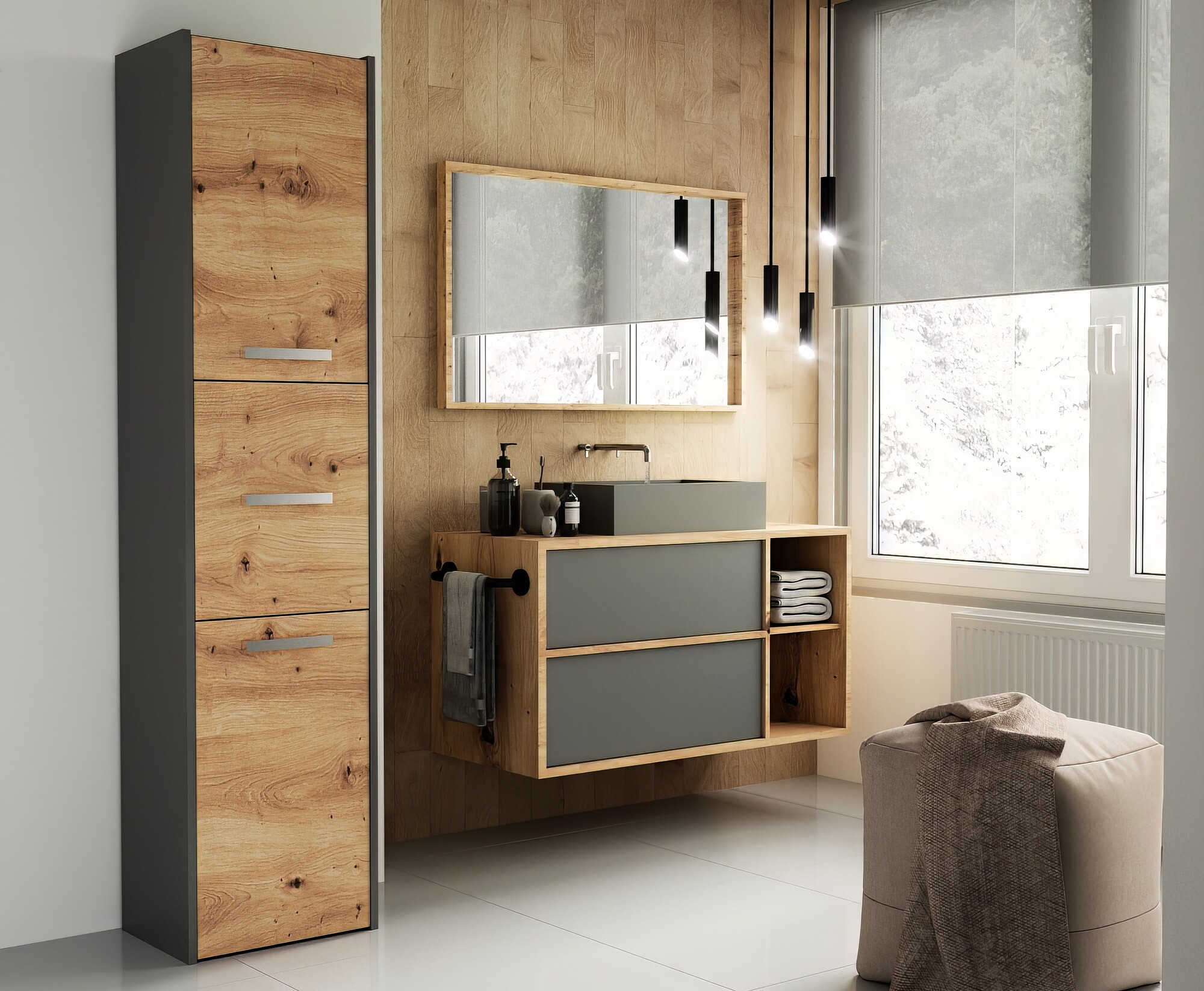 Samostojeći kupatilski ormarić Mandeville 251 (Antracit + Artisan hrast)