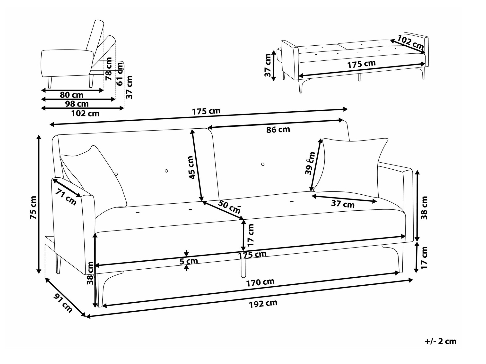 Sofa na razvlačenje Berwyn 161 (Krem)