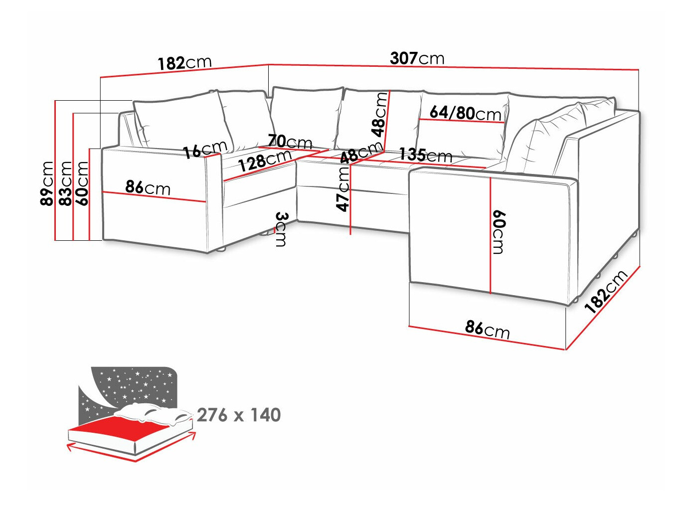Ugaona sofa Providence 145 (Loca 30)