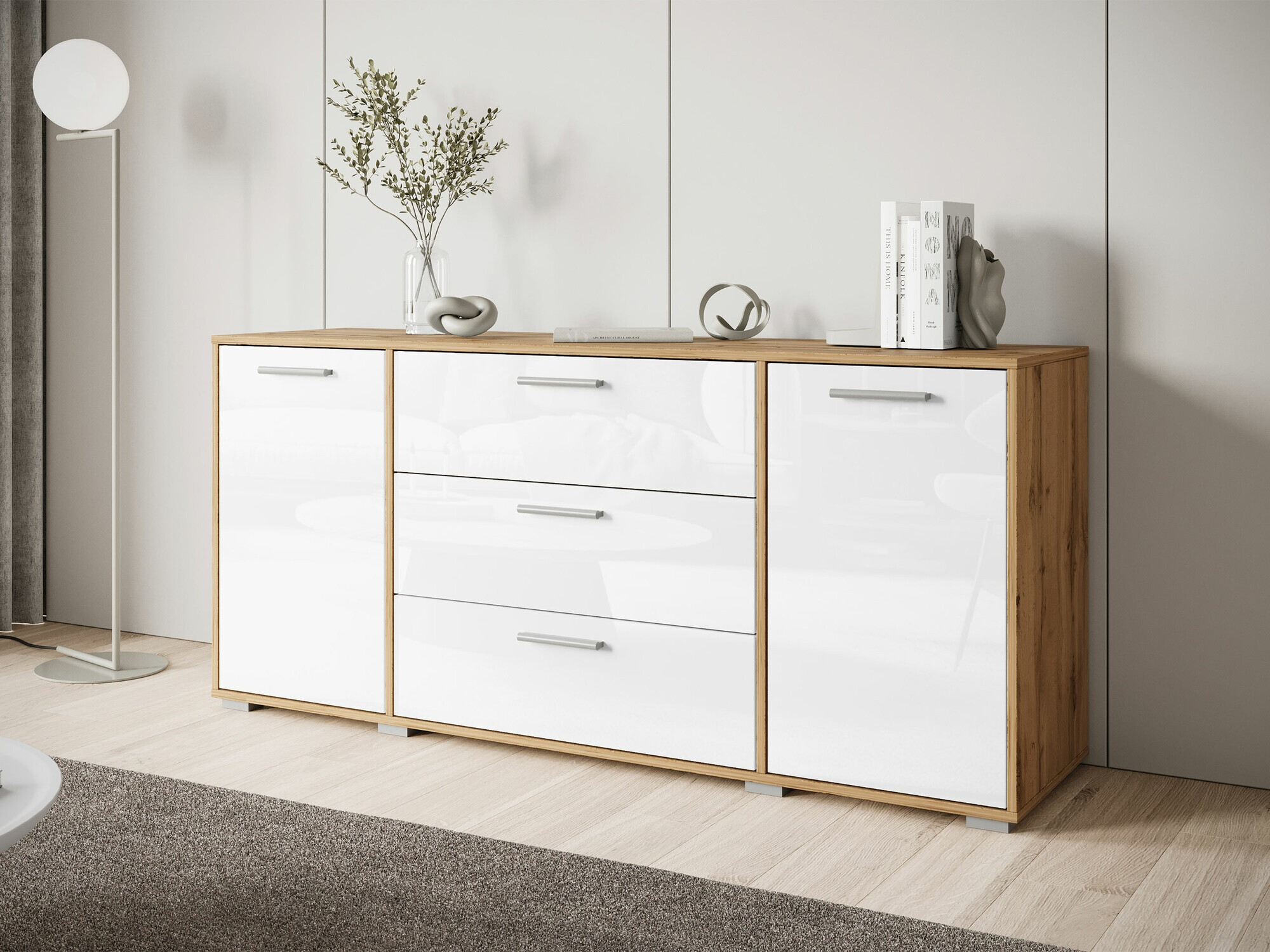 Komoda Sarasota 174 (Hrast Votan + Sjajno belo)