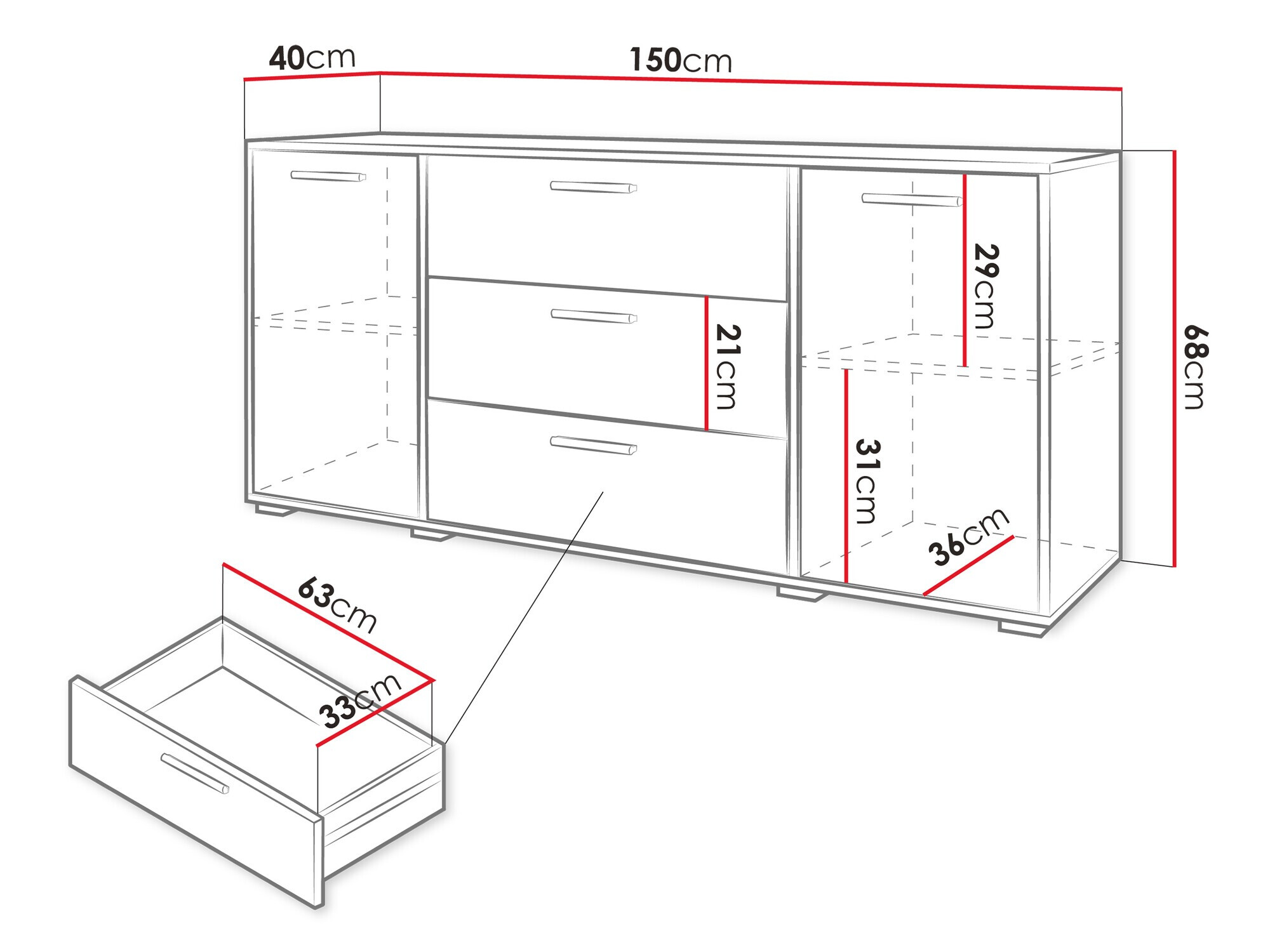 Komoda Sarasota 174 (Вотан храст + Sjajno belo)
