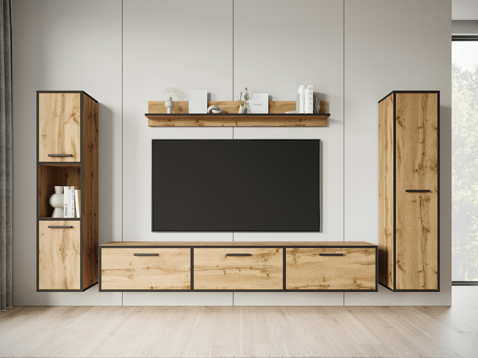 Set za dnevnu sobu Sarasota 175 (Crno + Hrast Votan)