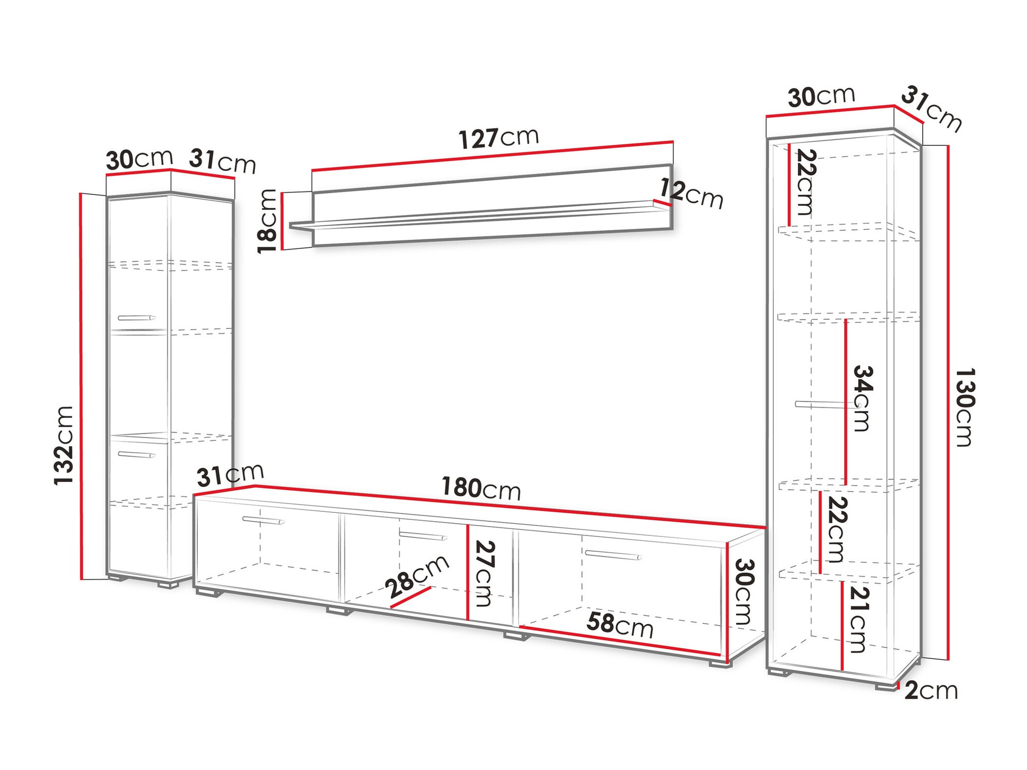 Set za dnevnu sobu Sarasota 175 (Crno + Вотан храст)