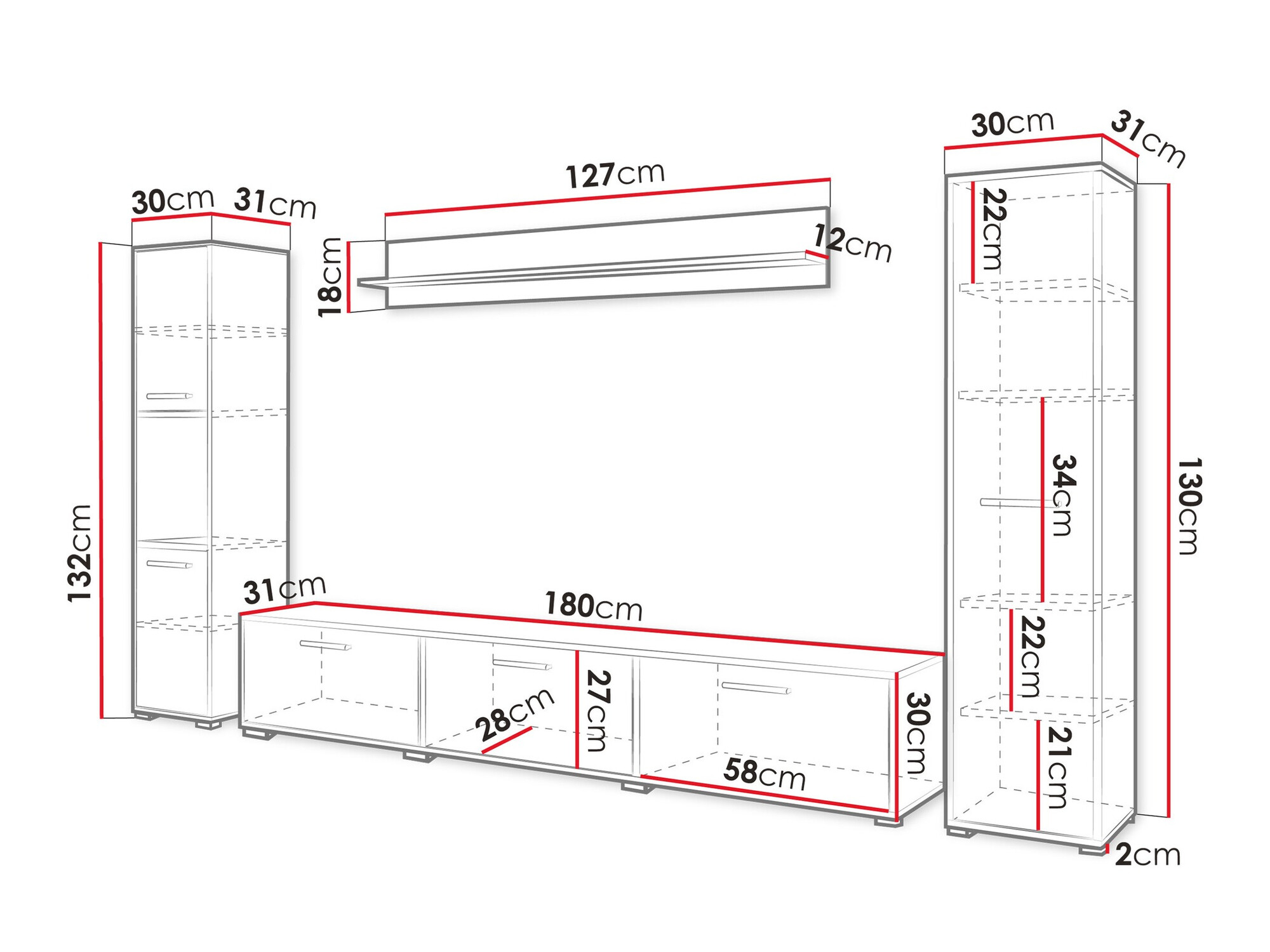 Set za dnevnu sobu Sarasota 175 (Hrast Votan + Sjajno belo)