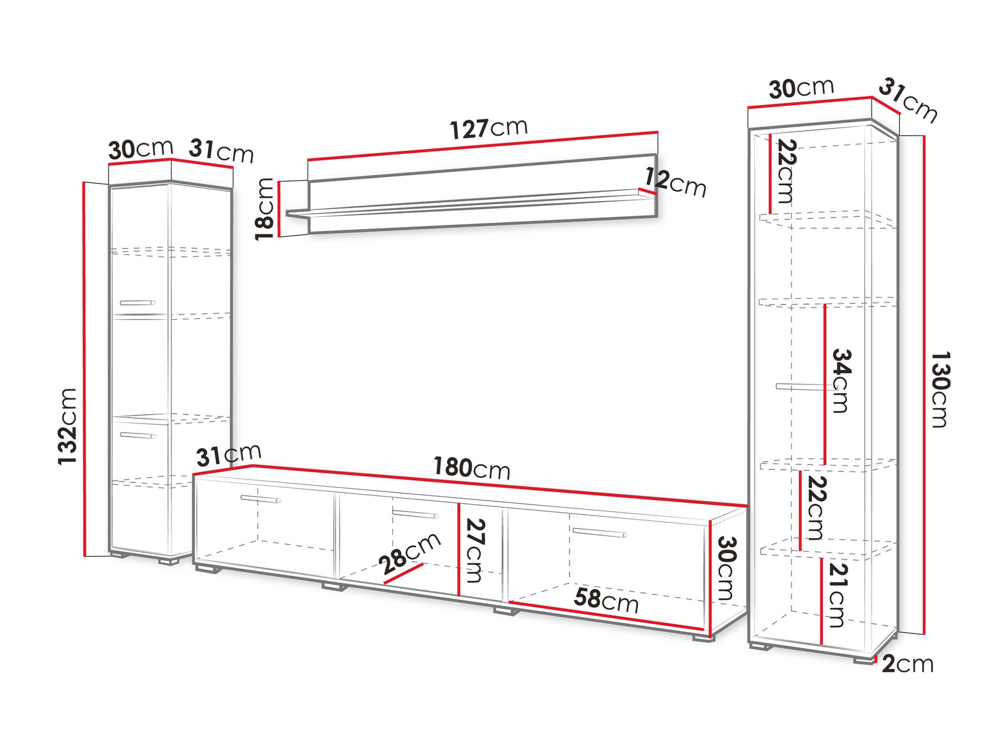 Set za dnevnu sobu Sarasota 175 (Matera siva + Sjajno belo)