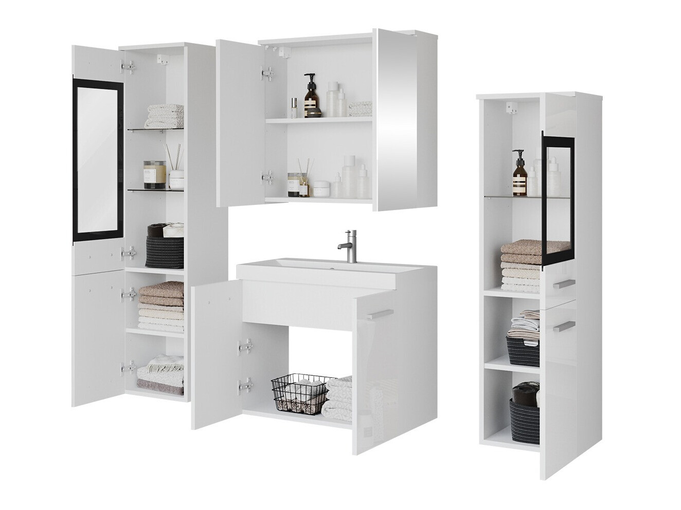 Set za kupatilo Scientia III (Sjajno belo + Hrast Votan)