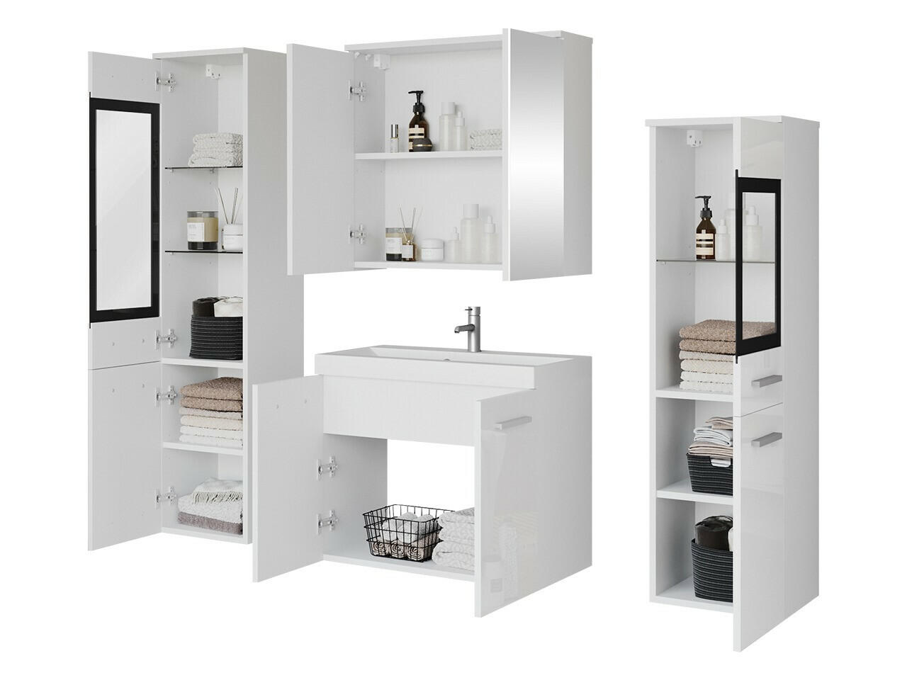 Set za kupatilo Sarasota 140 (Sjajno belo + Belo)