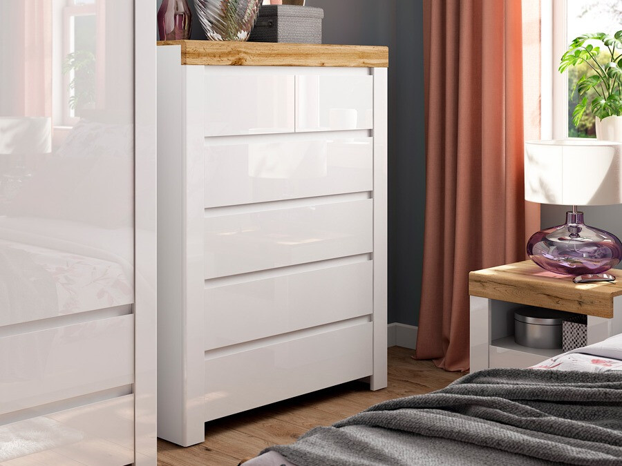 Komoda Sonsoru 114 (Belo + Sjajno belo + Hrast Votan)