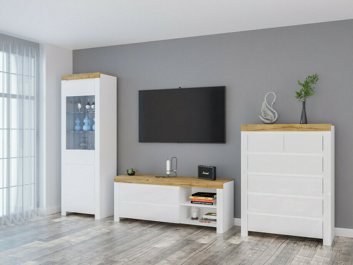 Komoda Sonsoru 114 (Belo + Sjajno belo + Hrast Votan)