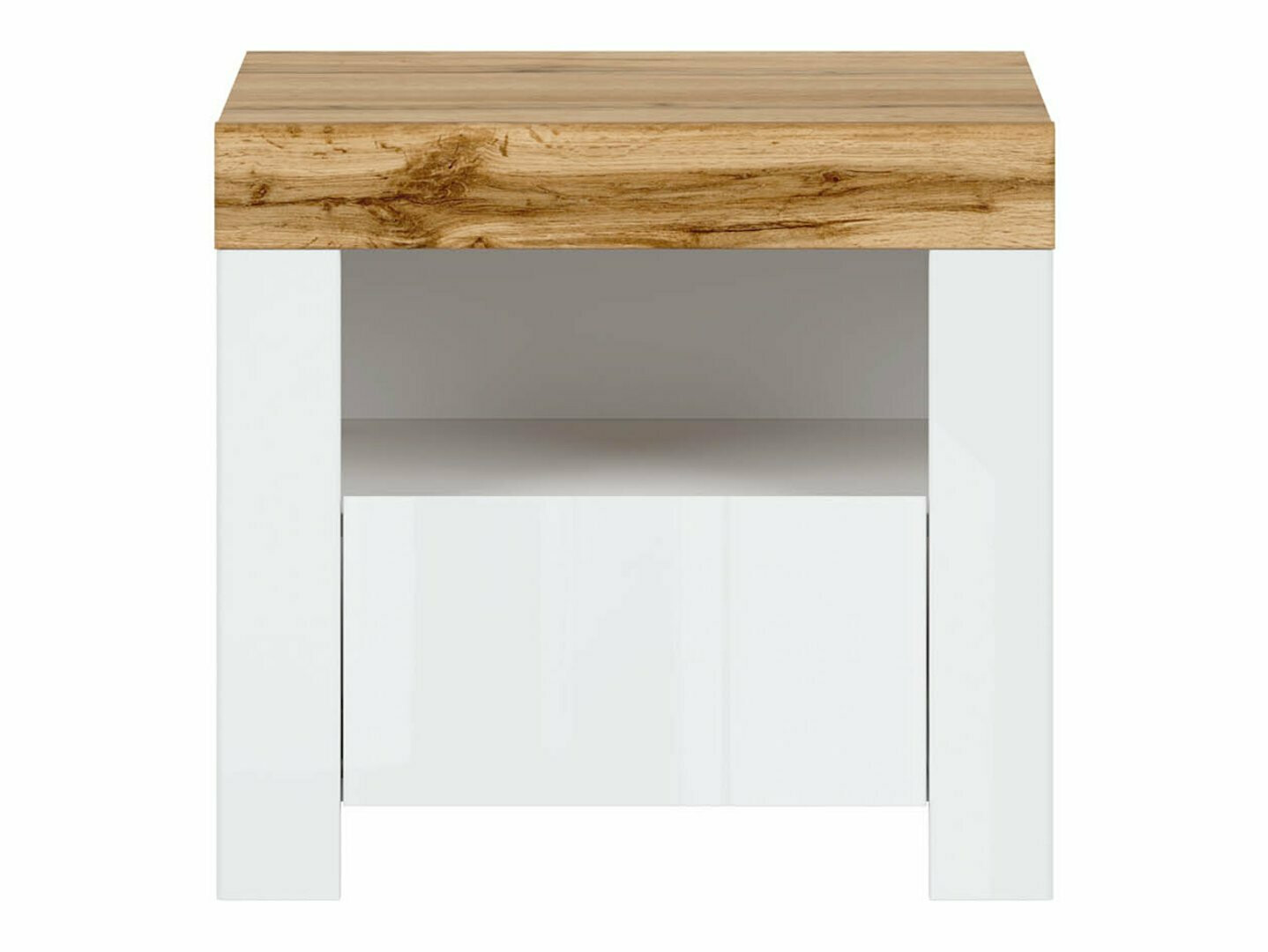 Noćni ormarić Sonsoru 113 (Belo + Sjajno belo + Hrast Votan)