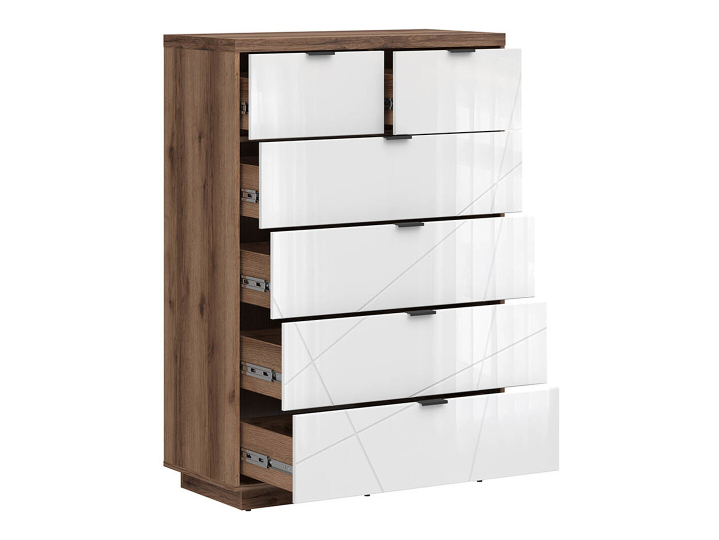 Komoda Fivale 119 (Tamni Delano hrast + Sjajno belo)